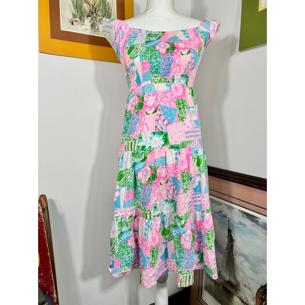 Lilly Pulitzer Tiered Dress Girl Size L 8-10 Multicolor Excellent Smocked Floral